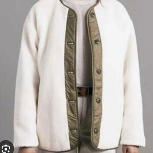 Women’s Sanctuary Sherpa Arcadia Off White/Army Green Button Down Jacket. Size L